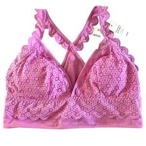 Aerie Lace Ruffle Strap Racerback Pink Bralette Medium NEW
